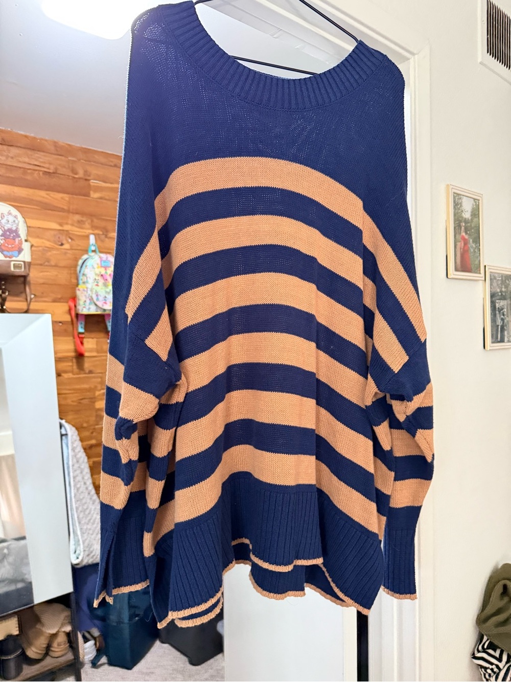 Sonoma Navy and Tan Striped Crewneck Sweater